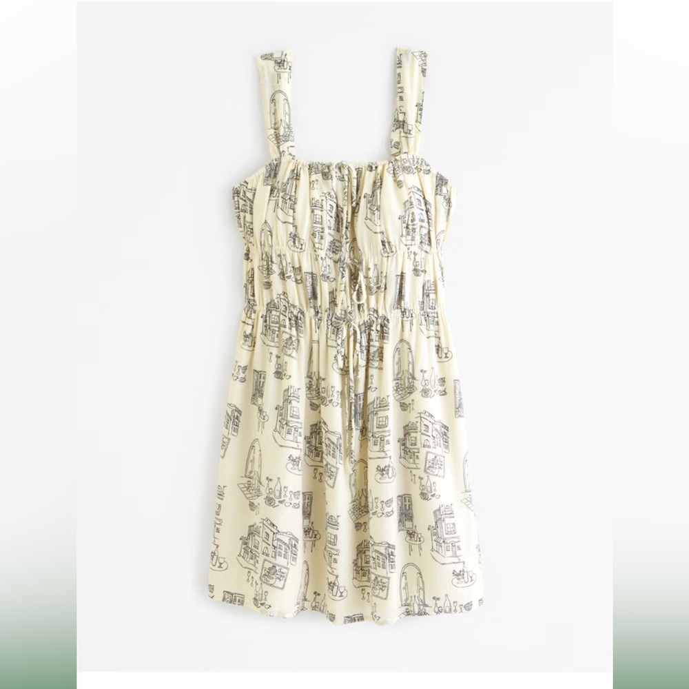 Abercrombie Tie-Front Mini Dress, Cream Pattern